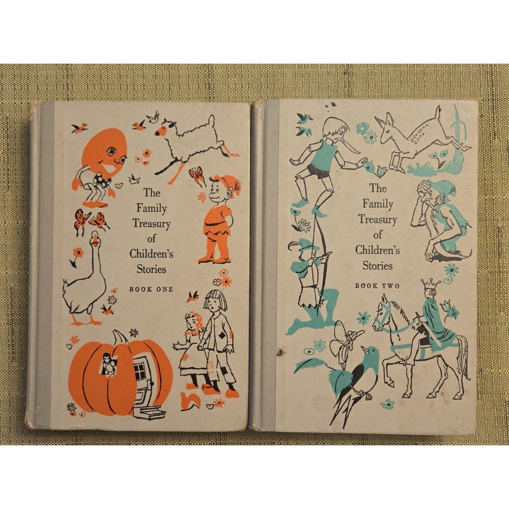 Vintage The Family Treasury Of Childrens Stories Books 1 And 2 Hard Cover 1956
